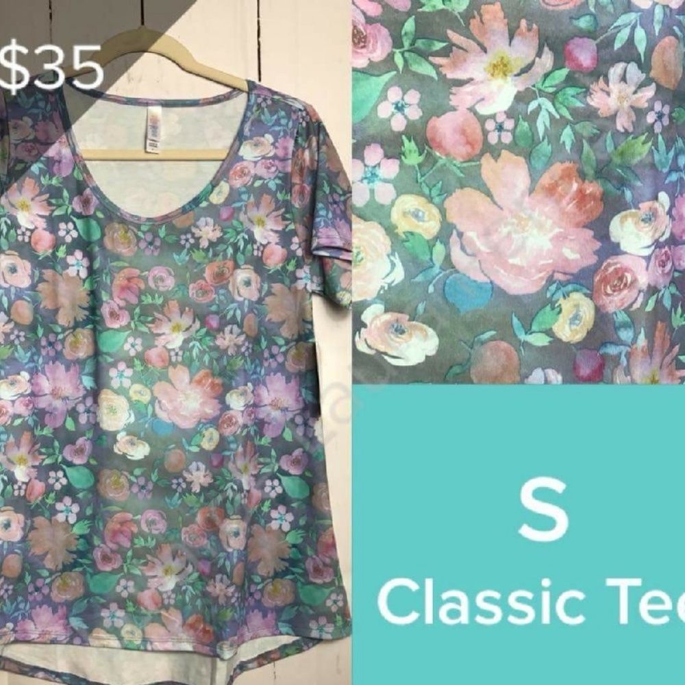 Lularoe Classic Tee gray Roses floral shirt S